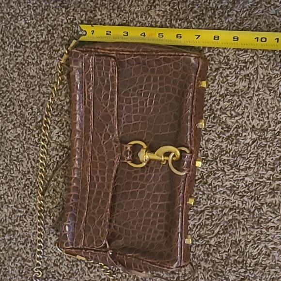 Rebecca Minkoff Edie embossed crocodile shoulder bag brown & gold hardware GUC ! - Picture 10 of 14